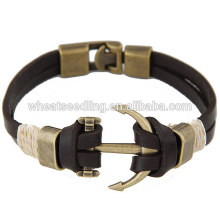 low moq wholesale hot sale copper leather anchor bracelet